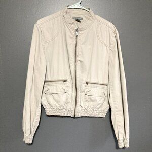 Ann Taylor Women Bomber Jacket Beige Size XL Casual Windbreaker Spring Pockets